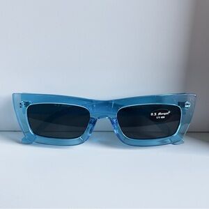 ASOS AJ Morgan bright blue retro rectangular sleek frame sunglasses